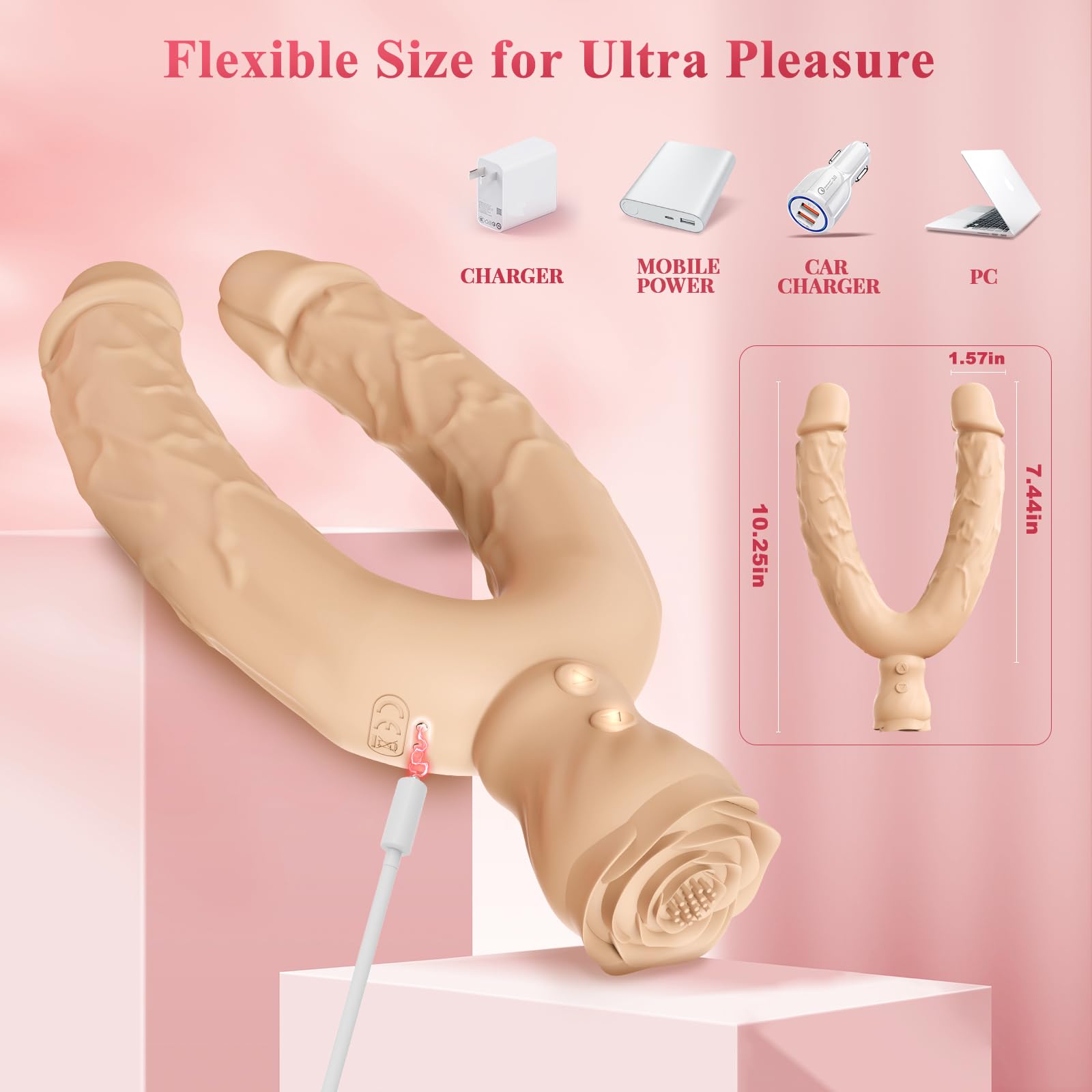 Double Dildo Lesbian Sex Toys 3 in 1 Realistic Dildo for 10 Vibrating Modes, Adult Sex Toy for Stimulation with G Spot Anal Prostate Strapless Realistic Silicone Massager for Men Women Games