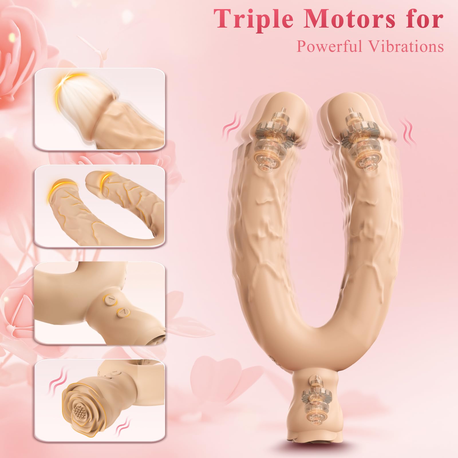 Double Dildo Lesbian Sex Toys 3 in 1 Realistic Dildo for 10 Vibrating Modes, Adult Sex Toy for Stimulation with G Spot Anal Prostate Strapless Realistic Silicone Massager for Men Women Games