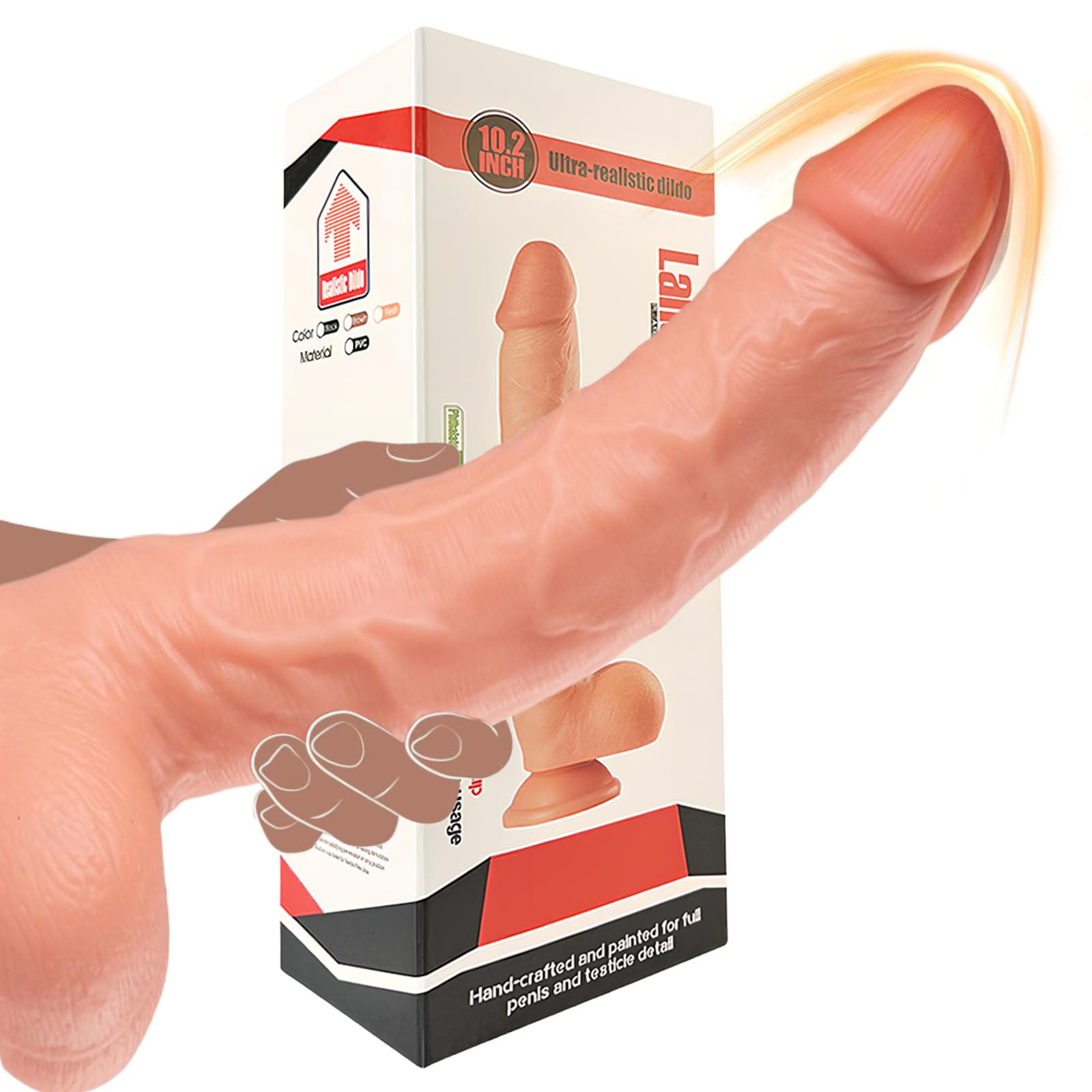 Realistic 10 Inch Thick Dildo with Suction Cup, Flexible TPE Adult Toy for Women and Couples, Easy to Clean, Discreet Packaging