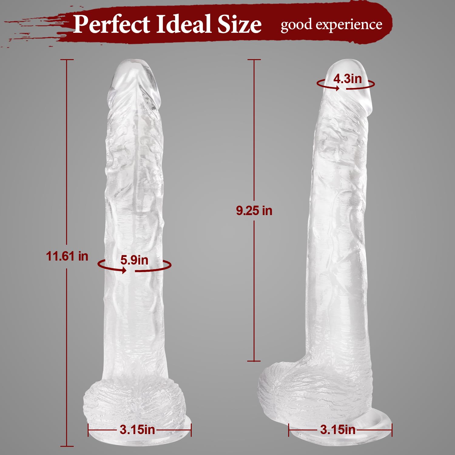 Big Dildo, 11.61 Inch Clear Dildos Lifelike Skin-Touching Feeling, Soft Dildo with Strong Suction Cup, Big Size G-spot Penis Sex Toys for Advanced Women and Men Players