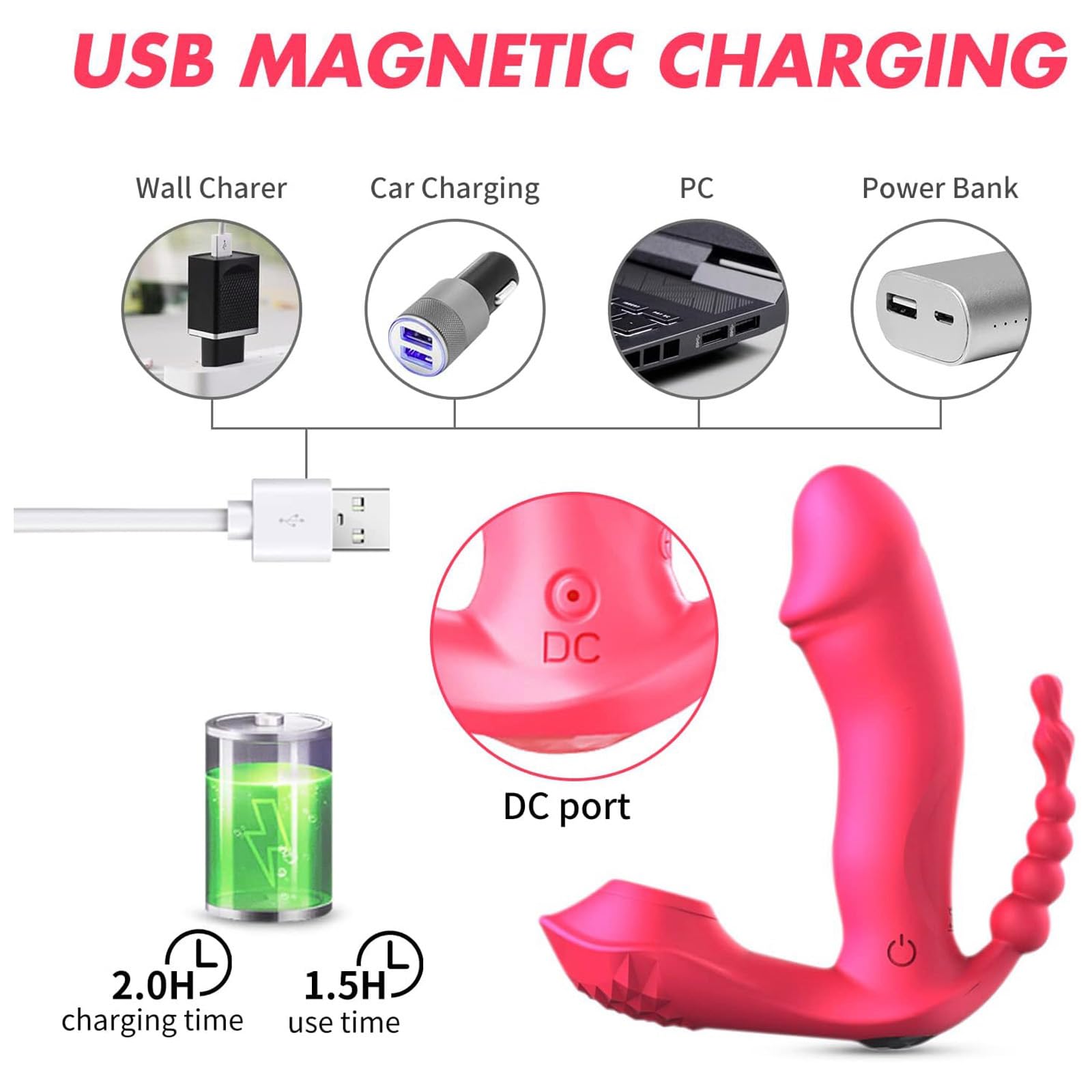 Newly Sitting and Riding Toys Adult Tools for Women 7 Powerful Modes Realistic Silicone Waterproof Slant Hole Charging Play Thrusting Games Flexible Sensory Toys for Couples, WA2604TA2908 (Red)