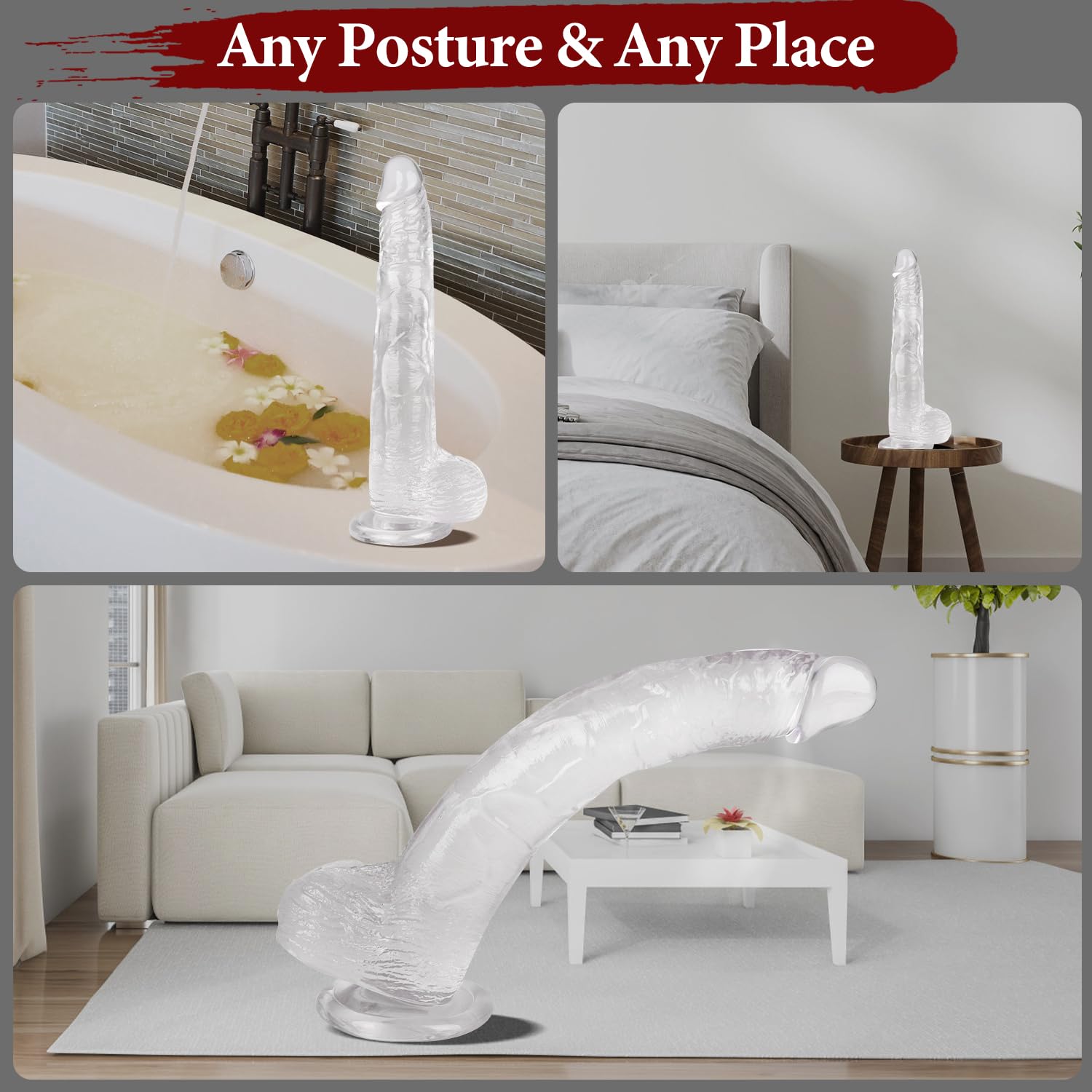 Big Dildo, 11.61 Inch Clear Dildos Lifelike Skin-Touching Feeling, Soft Dildo with Strong Suction Cup, Big Size G-spot Penis Sex Toys for Advanced Women and Men Players