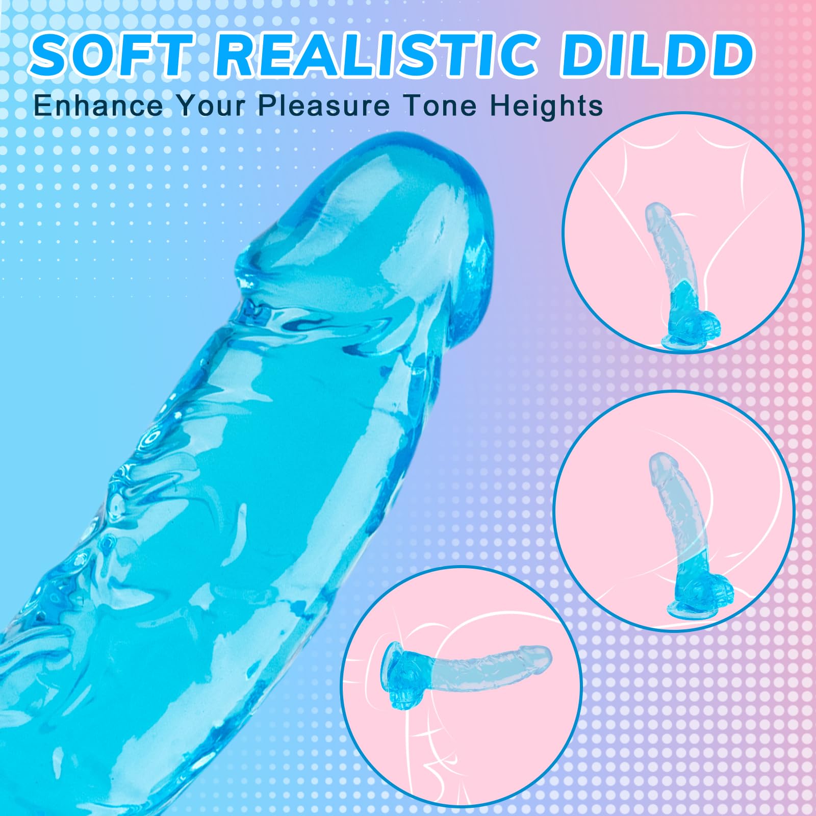 7 Inch Realistic Dildo, Soft Blue Dildos Sex Toy with Strong Suction Cup, Adult Toys for Vaginal G-Spot and Anal Play, Waterproof Flexible Lifelike Penis for Women Men Beginners Couples