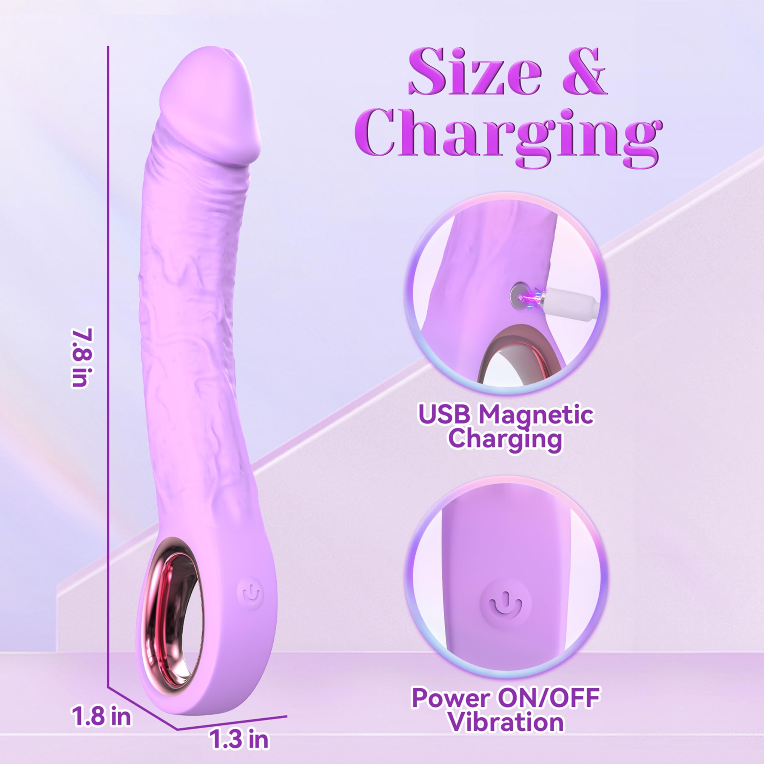 G Spot Dildo Vibrator Adult Sex Toys, 7.8 Inch Realistic Dildo Vibrator for Women and Couples, 10 Powerful Vibration Soft Dildos Adult Toys Consoladores for Clitoral Stimulation(Purple)