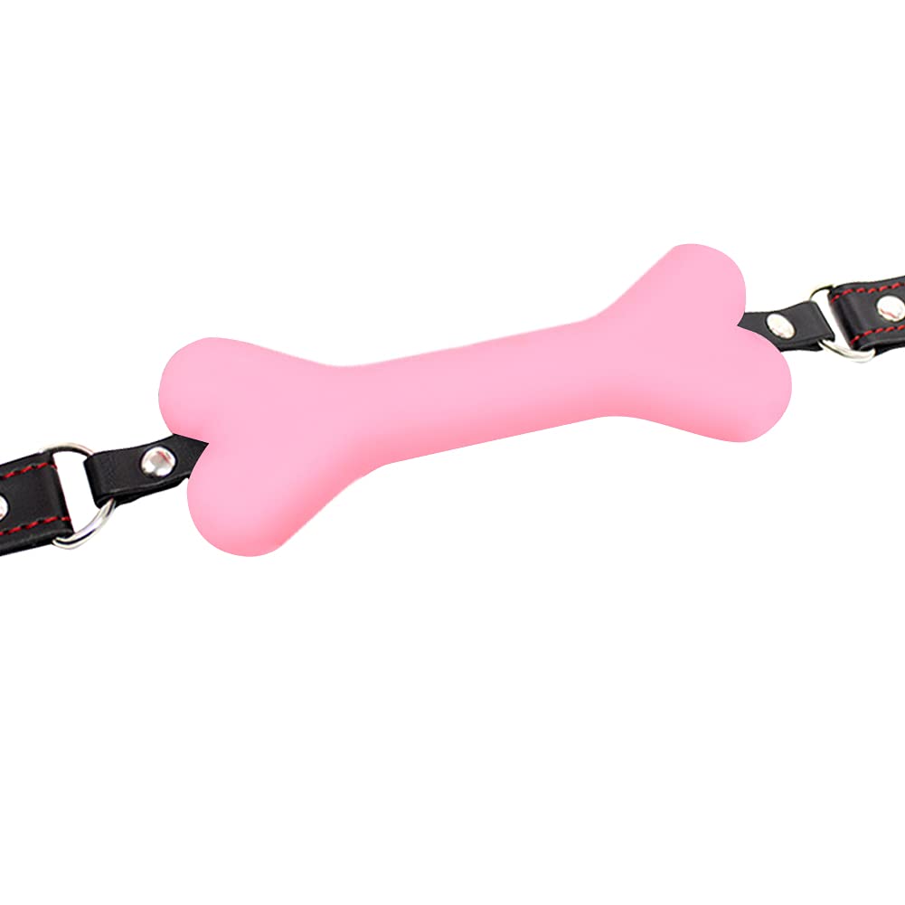 Romi Bondage Silicone Leather Dog Bones Gag Mouth Pet Bone Bite Ball Gag BDSM Fetish Slave Restraints Sex Toys (Pink)