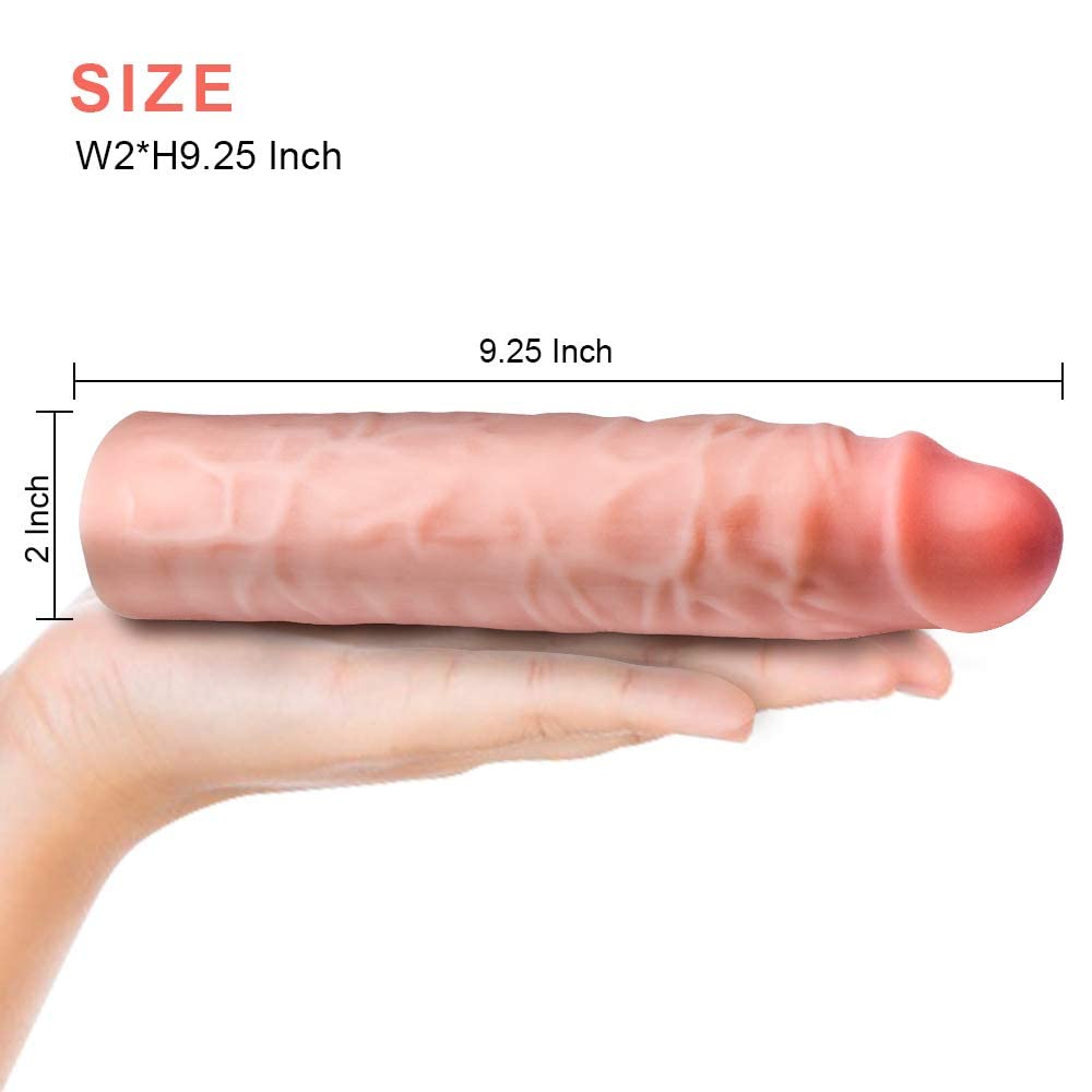 Reusable Penis Sleeve Extender Realistic Textured Cock Extender Body-Safe Stretchy Ultra-Soft Material Cock Enlarger Applicative for Men & Couple