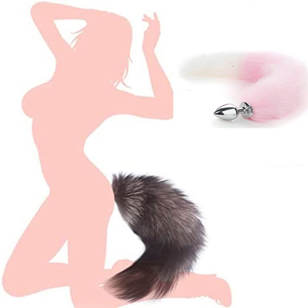 Ooiixx Butt Plug Fox Tail Cosplay Anal Plug Anal Butt Plug Adult Sex Toys for Beginner Women Men Couple (18" Pink-White)