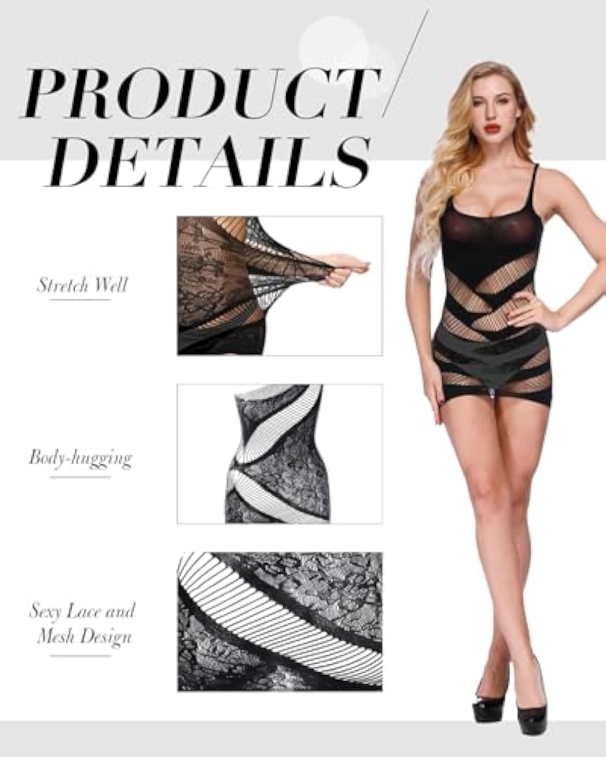 12 Pack Fishnet Lingerie Bodysuit Set for Women, Mesh Body Suit Lace Body Stockings Nightwear Outfit Cloth