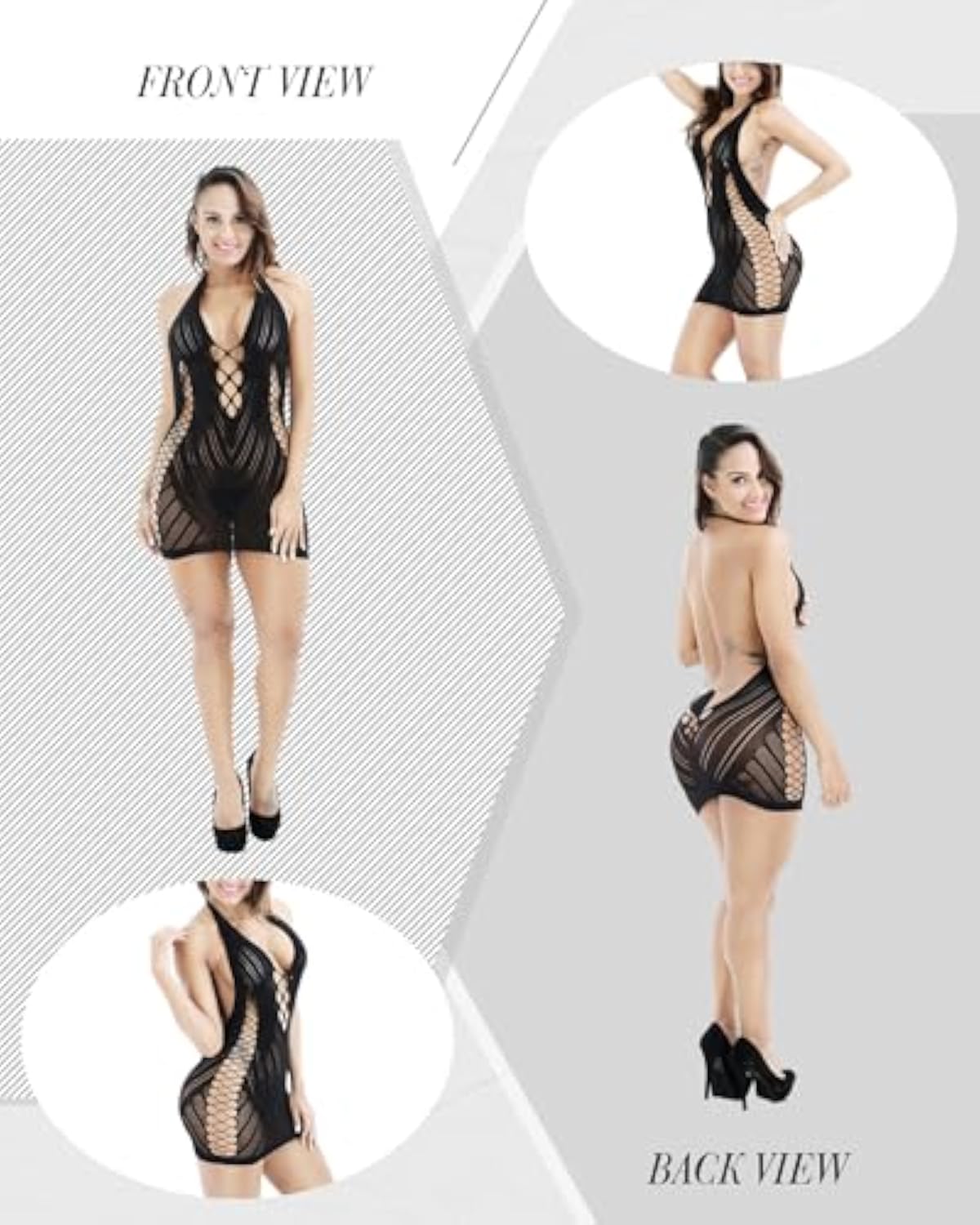 12 Pack Fishnet Lingerie Bodysuit Set for Women, Mesh Body Suit Lace Body Stockings Nightwear Outfit Cloth