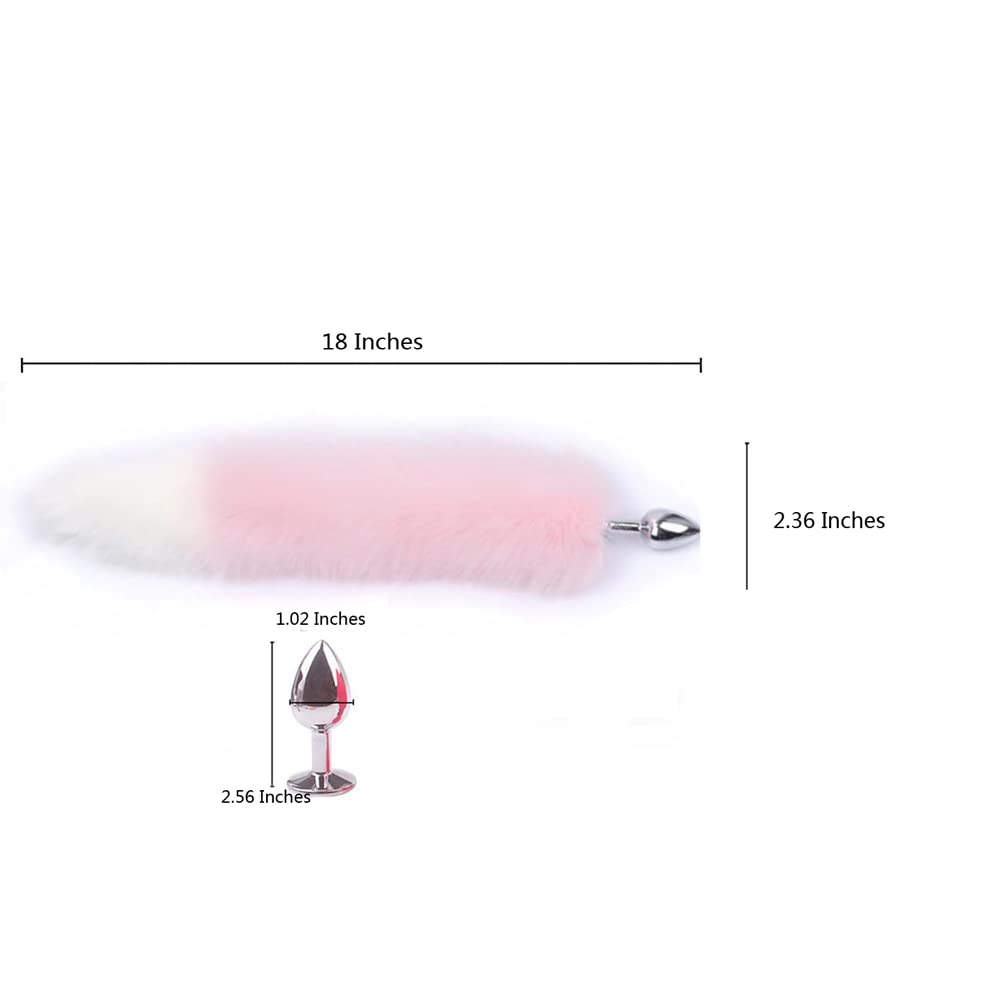 Ooiixx Butt Plug Fox Tail Cosplay Anal Plug Anal Butt Plug Adult Sex Toys for Beginner Women Men Couple (18" Pink-White)