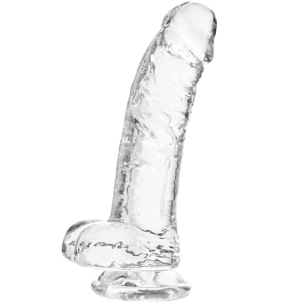 Realistic Dildo G Spot Stimulator- 8.2" Big Dildos with Suction Cup Adult Sex Toy for Women/Men/Gay, Flexible Clear Dildo for Women with Curved Shaft & Balls for Vaginal G-Spot &Anal.