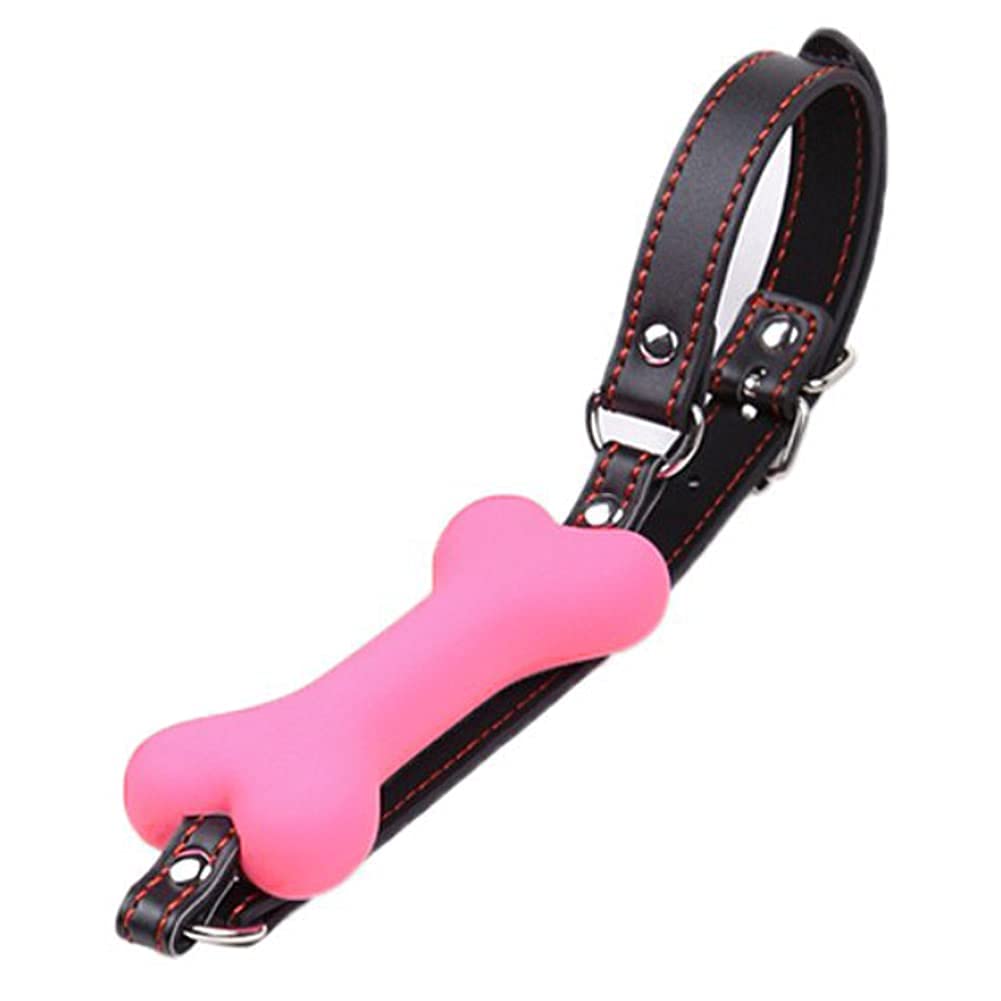 Romi Bondage Silicone Leather Dog Bones Gag Mouth Pet Bone Bite Ball Gag BDSM Fetish Slave Restraints Sex Toys (Pink)