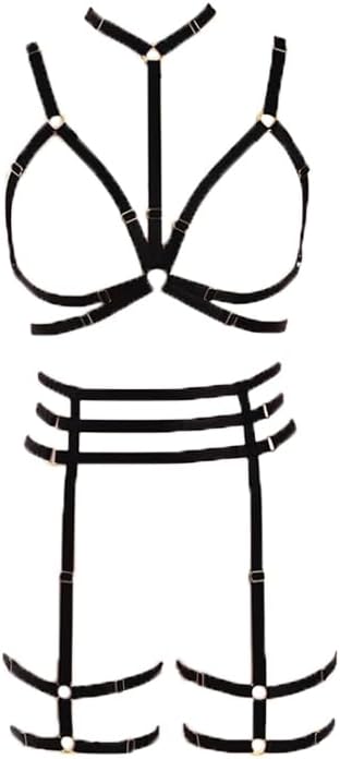 Women Harness Cupless Cage Bra Set Elastic Lingerie for Women Adjustable Hollow Out Strappy Set Sexy Strap Belt