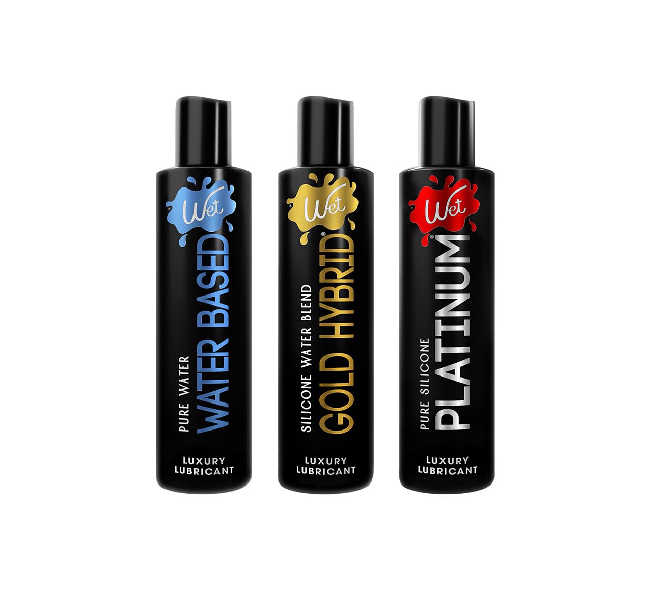 Wet Assortment Sampler 3-Pack Luxury Collection Silicone, Water-Based, and Hybrid Lubes for Men, Women, and Couples | Paraben-Free, Gluten-Free, Stain-Free, Travel-Friendly, 1 fl oz Each