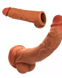 Realistic Penis Sleeve, Reusable Penis Enlargement Silicone Cock Sleeve Enlarger with Thickened Testicle Penis Ring Sex Toys for Men, Delay Ejaculation Enhance Erection Extender Male Couples Adults