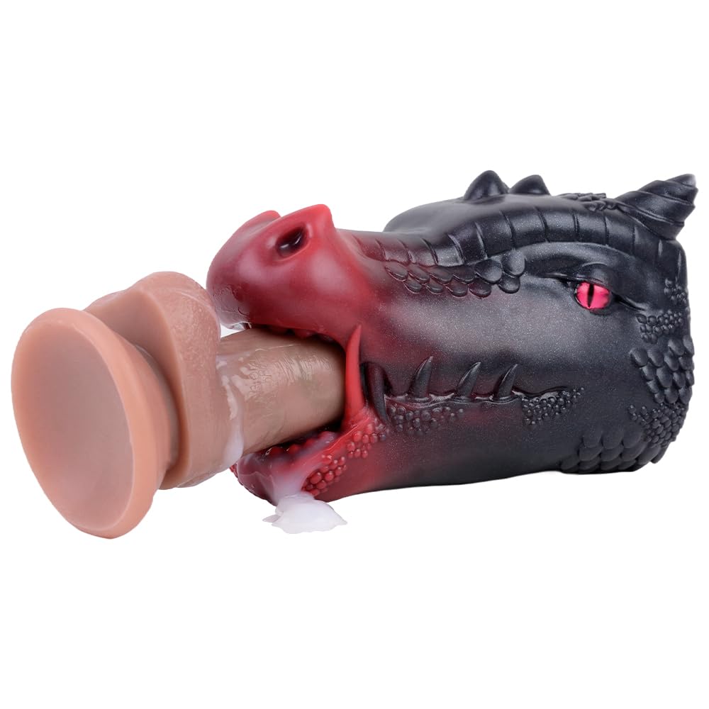 Male Masturbators Red Dragon Head Oral Sex Deep Throat Blow Job Stroker for Men Orgasm Silicone Pocket Pussy Sucking Toy Lifelike Animal Masturbater Cup with Teeth for Men BDSM Toy