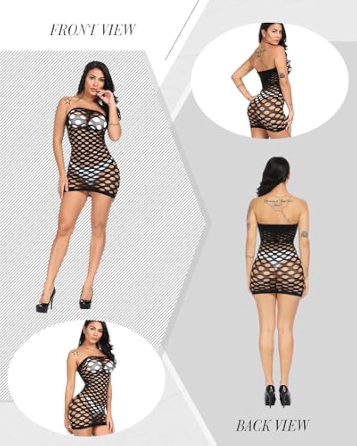 12 Pack Fishnet Lingerie Bodysuit Set for Women, Mesh Body Suit Lace Body Stockings Nightwear Outfit Cloth