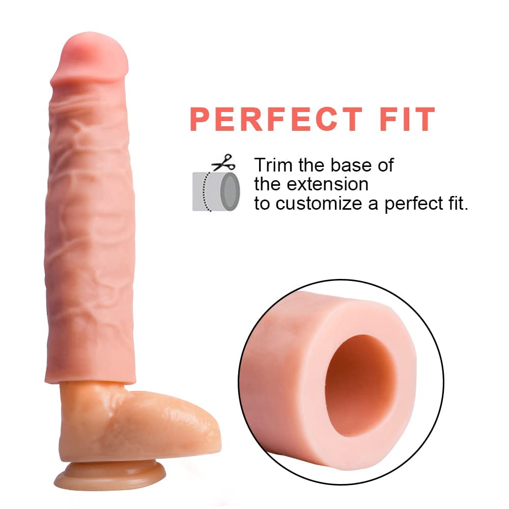 Reusable Penis Sleeve Extender Realistic Textured Cock Extender Body-Safe Stretchy Ultra-Soft Material Cock Enlarger Applicative for Men & Couple