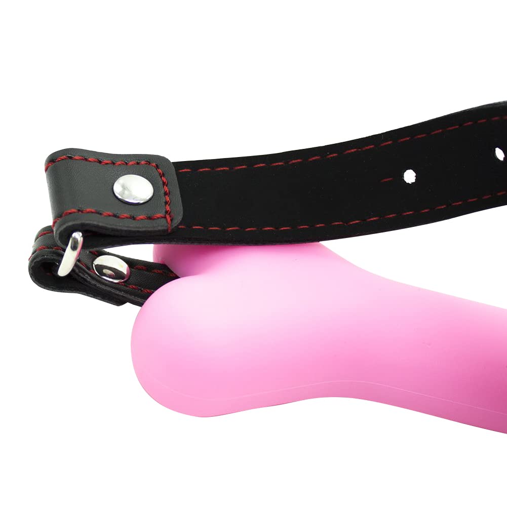 Romi Bondage Silicone Leather Dog Bones Gag Mouth Pet Bone Bite Ball Gag BDSM Fetish Slave Restraints Sex Toys (Pink)