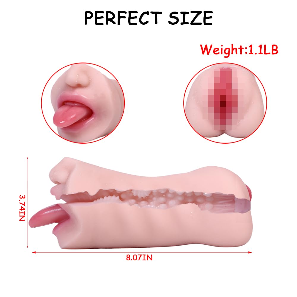 2 in 1 Realistic Male Masturbators with Pocket Pussy Vigina and Mouth,Lifelike Sex Doll with Face,TPE Portable Adult Sex Love Toy,Male Stroker for Masturbation,Deep Throat Oral for Gay Men