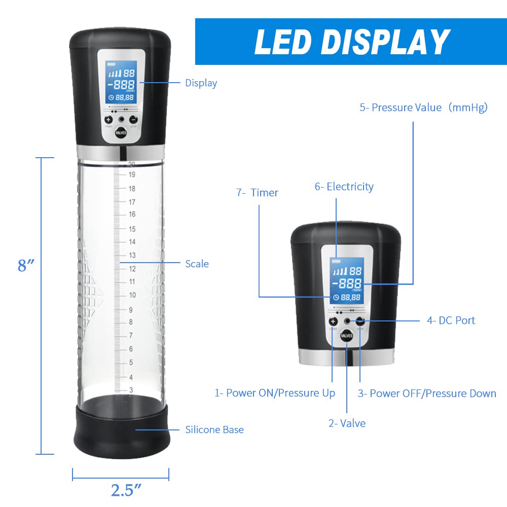 Male Penis Pump Sex Toys, Automatic Enlargers & Extend Pump for Men with LED Display, Adult Toys for Men Penis Entender Erection Pumps, Sex Toys - Pumps & Enlargers (6 Cock Rings)
