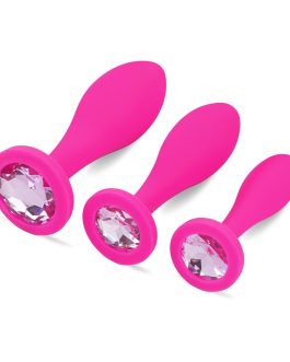 Anal Plug Anal Sex Toys,3pcs Butt Plug Jeweled Anal Plugs Silicone Anal Toys Anal Training Kit Adult Sex Toys Games Butt Plug,Personal Sex Toy for Adult Women,Men and Couples (Pink)
