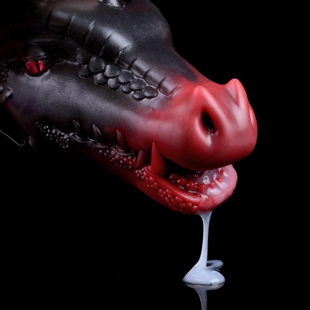 Male Masturbators Red Dragon Head Oral Sex Deep Throat Blow Job Stroker for Men Orgasm Silicone Pocket Pussy Sucking Toy Lifelike Animal Masturbater Cup with Teeth for Men BDSM Toy