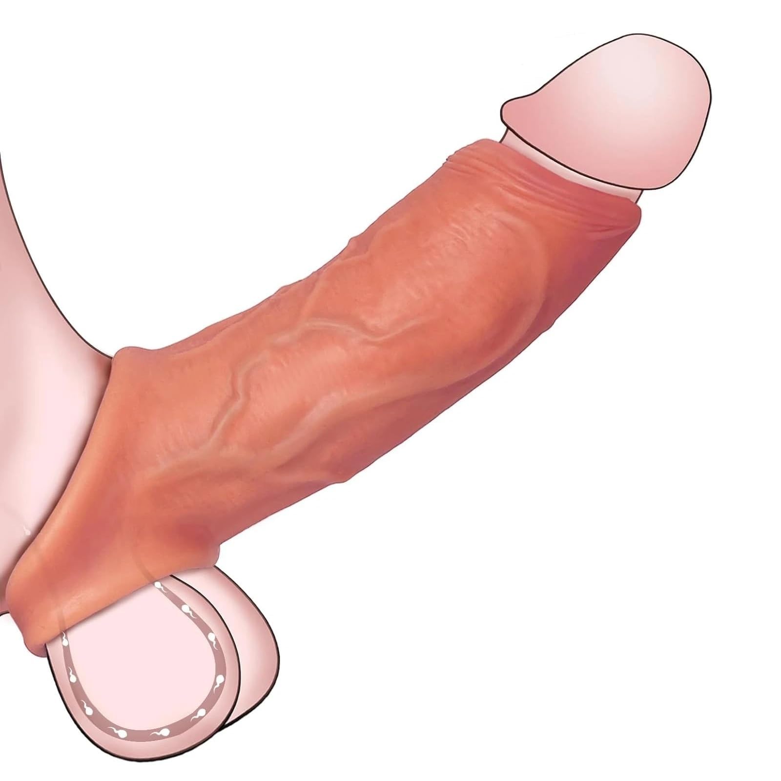 Realistic Cock Sleeve Penis Enlargers for Adults Men, Reusable Cock Sheath Silicone Penis Enlarger, Delay Ejaculation Stronger Erection Male Sex Toys Penis Stretcher Dick Enlarger Girth Enhancer