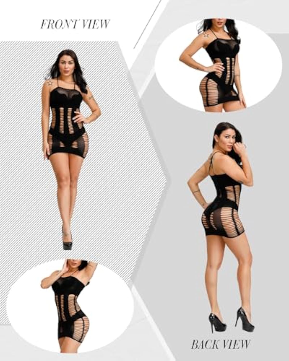 12 Pack Fishnet Lingerie Bodysuit Set for Women, Mesh Body Suit Lace Body Stockings Nightwear Outfit Cloth