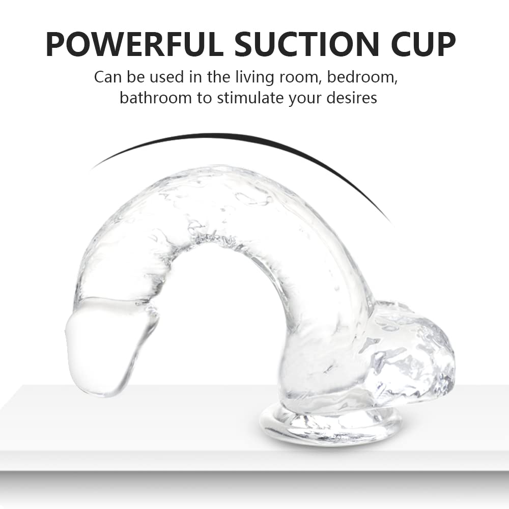 Small Realistic Clear 6 inch Cute Dildo,Adult Sex Toy with Suction Cup Dildo, Suitable for Beginner Women/Men/Gay with Thin and Slim Poke, can be Use for G-spot and Anal