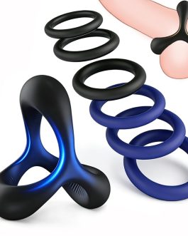 7 PCS Penis Ring Set for Men Silicone Cock Rings & Penis Sleeve for Erection Enhancing Soft Stretchy Male Sex Toys, Adult Toys for Couples Pleasure (Black&Blue)