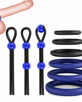 Penis Ring Silicone Cock Ring Set Adjustable Cockring Sex Toys 9 PCS Cock Rings for Men Erection Long Lasting Stronger Adult Toys Cock Sexual Stimulation Device for Men or Couple (Dark Blue)