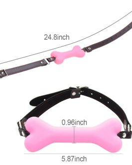 Romi Bondage Silicone Leather Dog Bones Gag Mouth Pet Bone Bite Ball Gag BDSM Fetish Slave Restraints Sex Toys (Pink)