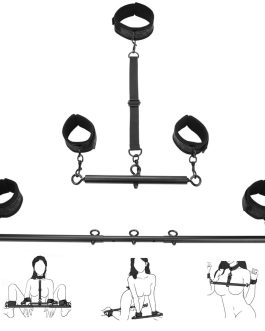 Spreader Bar Sex Toys with Wrist Ankle Neck Collar Restraint Kits Adjustable Handcuffs Collar Bondage Set BDSM for Adult Couple (Black)