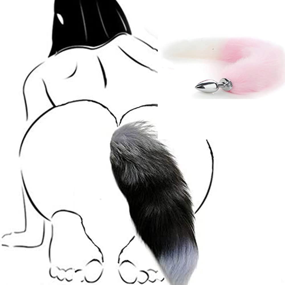 Ooiixx Butt Plug Fox Tail Cosplay Anal Plug Anal Butt Plug Adult Sex Toys for Beginner Women Men Couple (18" Pink-White)