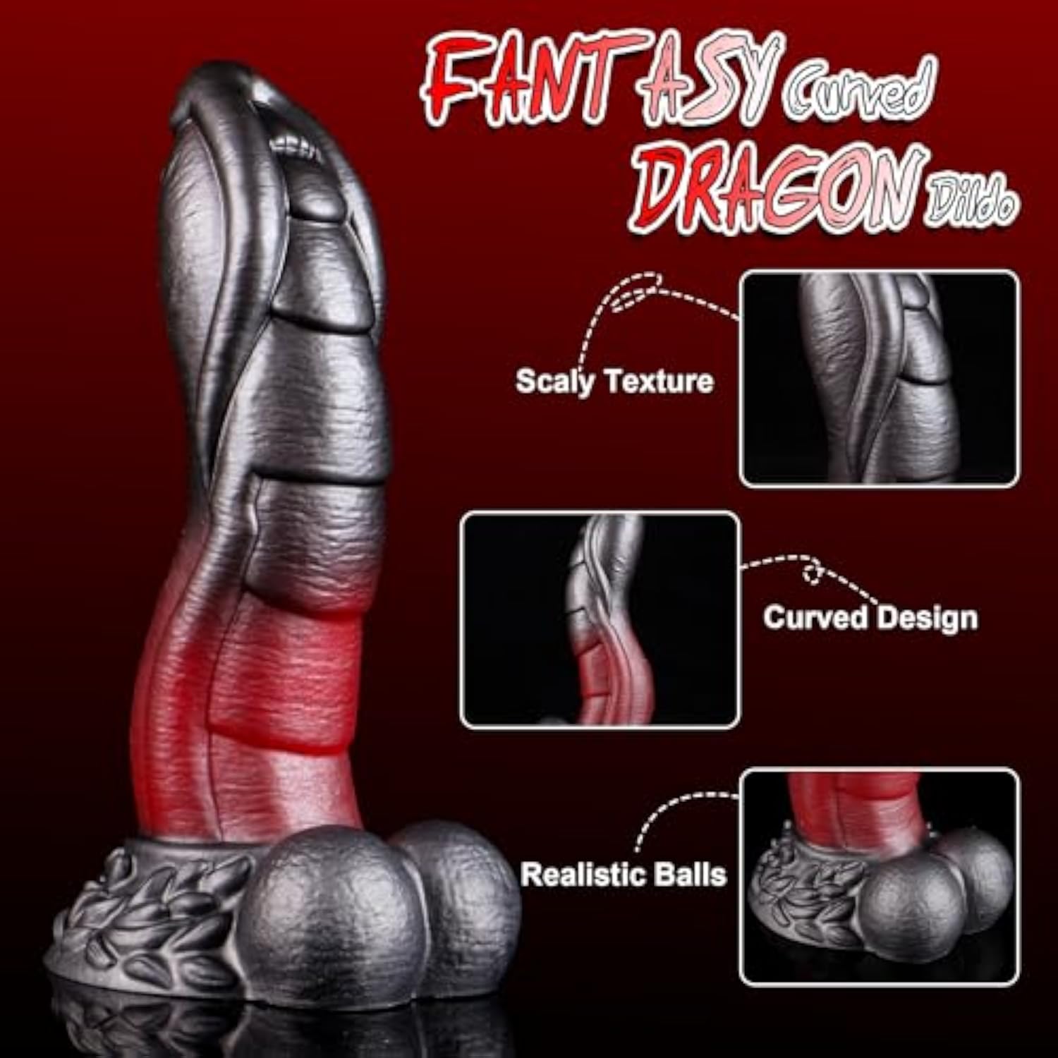 8'' Fantasy Dragon Dildo with Balls, Monster Dildo Huge Thick Horse Dildo | Silicone Creature Dildos with Suction Cup, Giant Alien Cock Girthy Ribbed Anal Toy, Curved Sex Toys for Man Women Couple