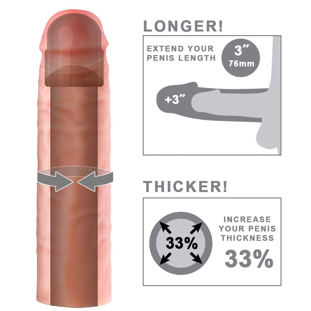 Reusable Penis Sleeve Extender Realistic Textured Cock Extender Body-Safe Stretchy Ultra-Soft Material Cock Enlarger Applicative for Men & Couple