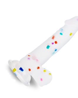Seiecft 6.5 Inch Confetti Clear Silicone Dildo with Flared Suction Cup Base for Hands-Free Play, Flexible Dildo with Curved Shaft and Balls for Vaginal G-Spot and Anal Prostate