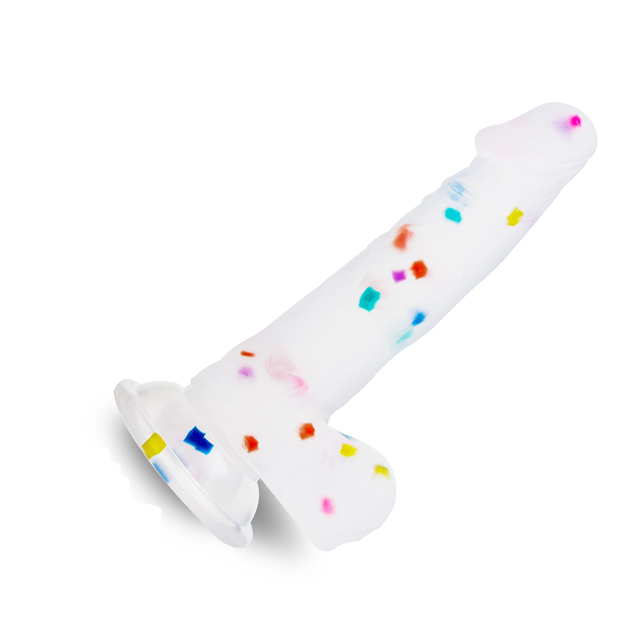 Seiecft 6.5 Inch Confetti Clear Silicone Dildo with Flared Suction Cup Base for Hands-Free Play, Flexible Dildo with Curved Shaft and Balls for Vaginal G-Spot and Anal Prostate