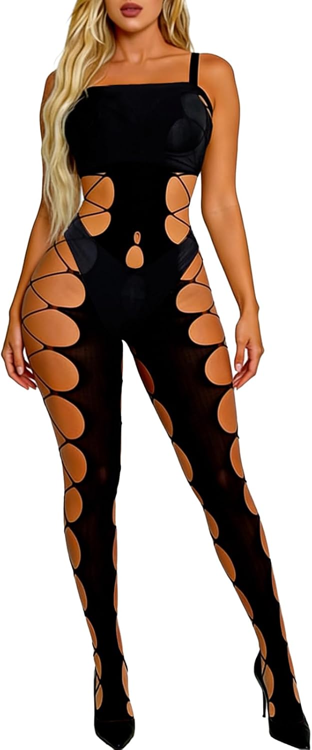 Buitifo Womens Fishnet Bodystocking Plus Size Bodysuit Sexy Tights Soft Nightwear Lingerie