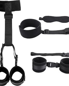 BDSM Neck to Wrist Restraints Bondage Set – Behind Back Handcuffs Collar with Blindfold Adjustable Bondage Set Bed SM Games Play Sex Toys for Couples S&M Whips