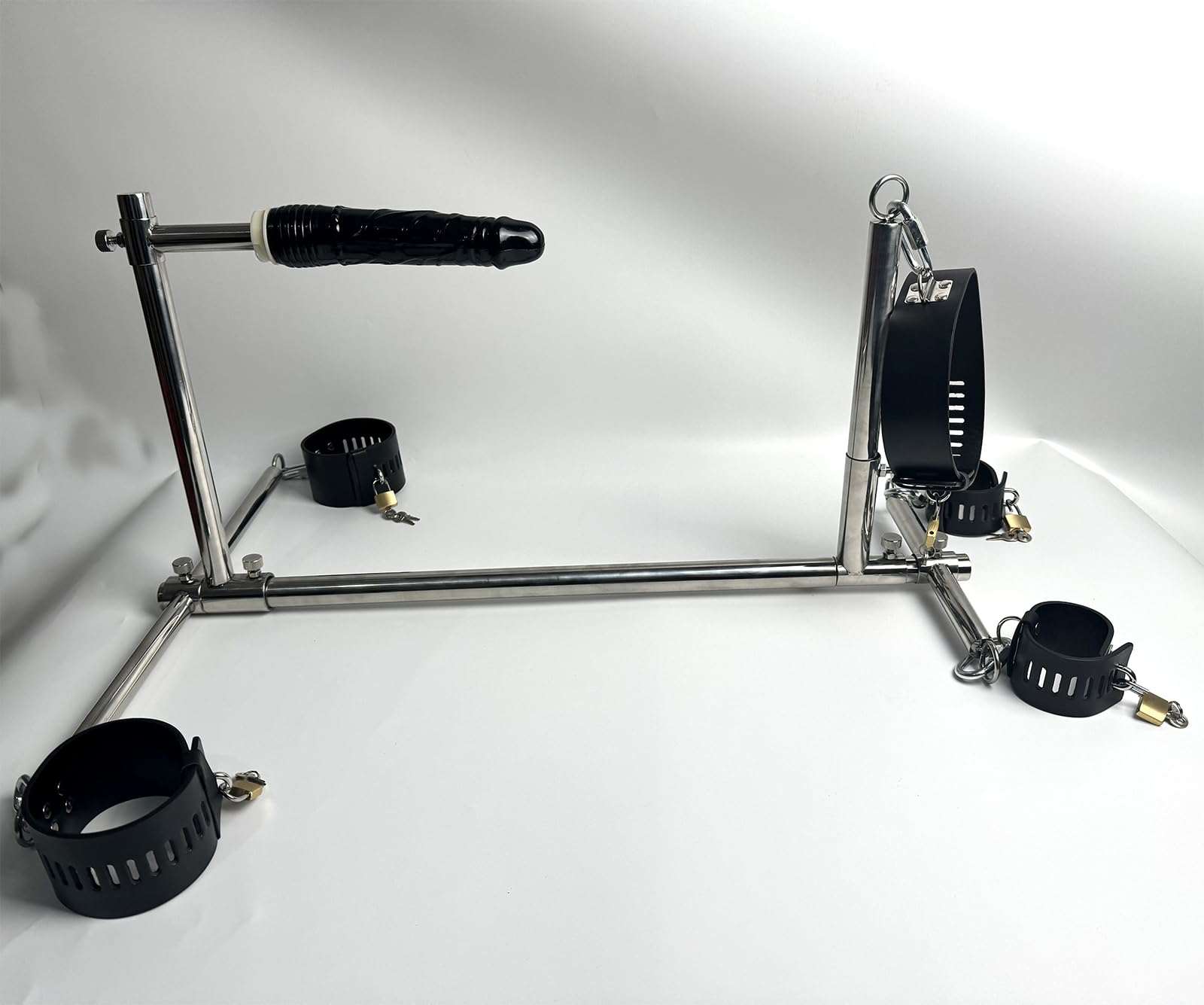 Heavy Sex Machine Duty Stainless Steel Bar Spreader with Dildo Hand Foot Collar Bondage Toture Rack Frame Handcuffs BDSM Tie Set