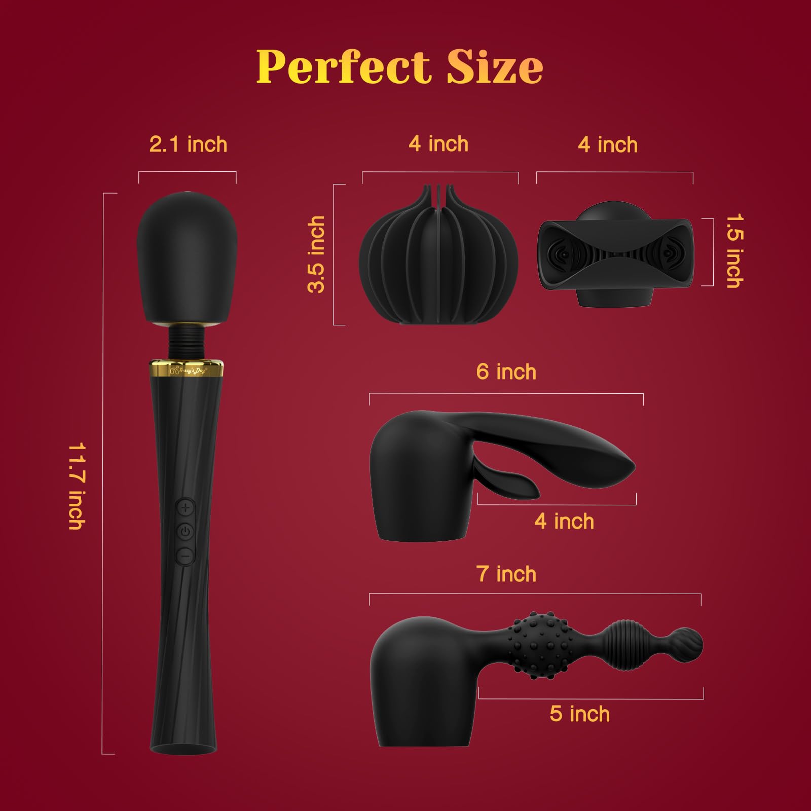 Tracy's Dog Wand Vibrator Kit, Cordless Massager with 4 Silicone Attachments for Clitoral, G-Spot, Anal & Penis Stimulation, Adult Sex Toys Sets with 3 Speeds & 5 Patterns for Couples & Women Pleasure