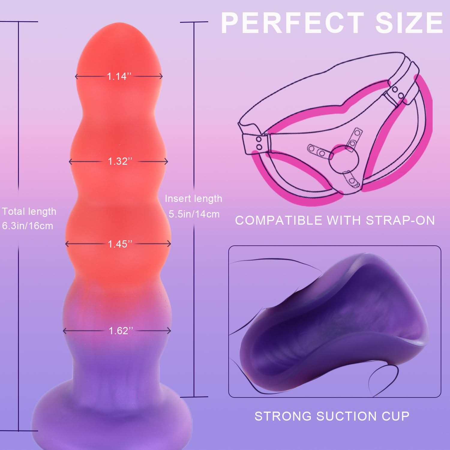 6.3'' Silicone Anal Butt Plug,Soft Anal Beads Anal Trainer Dildo,Anus Dilator Masturbator Adult Sex Toys with Strong Suction Cup for Hands-Free Play,Female G-spot Stimulator & Male Prostate Massager