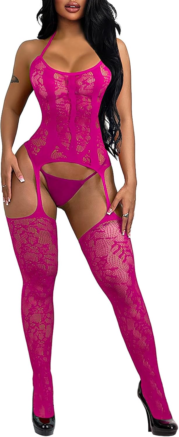 Buitifo Womens Fishnet Bodystocking Plus Size Bodysuit Sexy Tights Soft Nightwear Lingerie