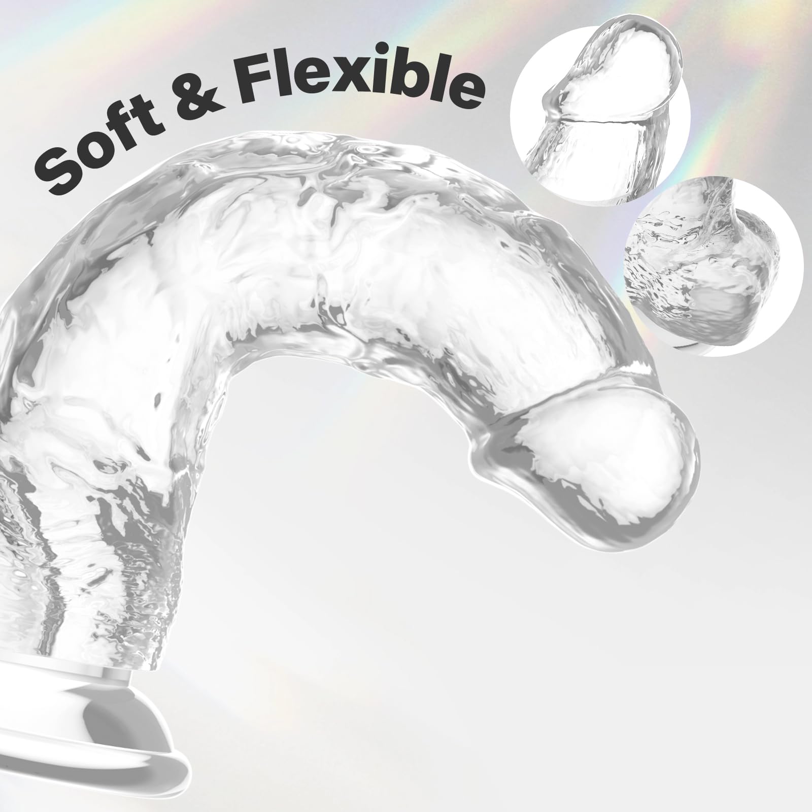 Realistic Transparent Dildo for Women Men, 6.7" Lifelike Clear Dildo with Powerful Suction Cup, Odorless Soft TPE Material, 5.9" Insertable Length Sex Toy for G-Spot & Anal Play, Beginner Friendly