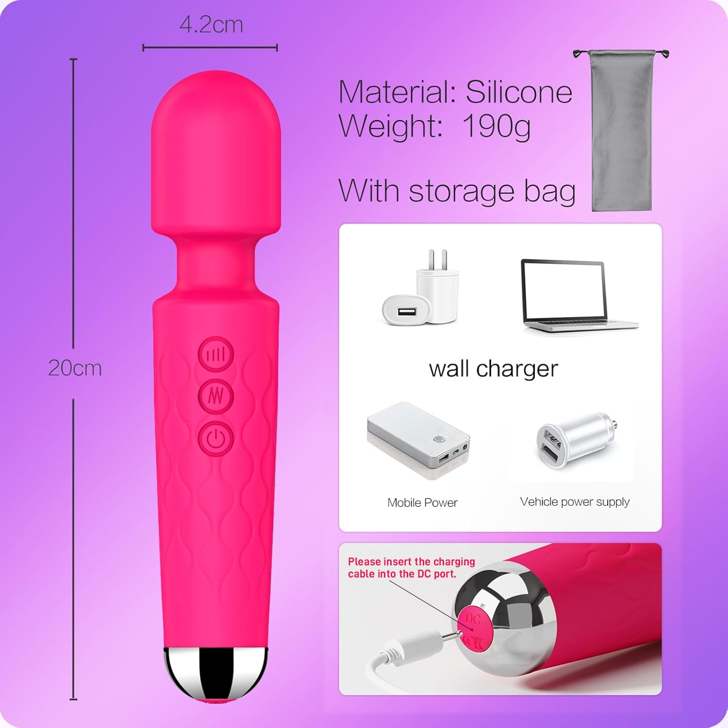 Premium Vibrator Wand for Relaxation and Pleasure 7 Vibrator Wand,Adult Sex Toy Wand, G Spot Dildo, Clit Vibrator, Sex Vibrators,Clitoris Stimulation,with 8 Speeds & 20 Patterns,Fully Waterproof,Vibrating Wand for her Pleasure (Rose Red)
