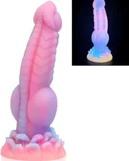 Monster Dildo, 8.5inch Fantasy Realistic Dog Dildos with Knot, Luminous Silicone Thick Pink Anal Dildo Adult Sex Toys with Suction Cup for G Spot Women Men Couple Strap on Play