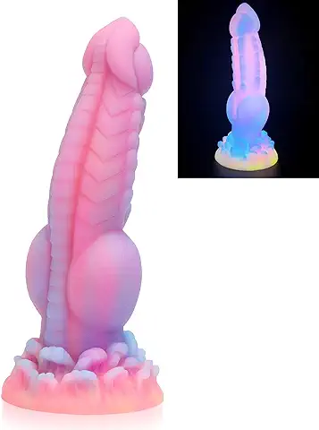 Monster Dildo, 8.5inch Fantasy Realistic Dog Dildos with Knot, Luminous Silicone Thick Pink Anal Dildo Adult Sex Toys with Suction Cup for G Spot Women Men Couple Strap on Play
