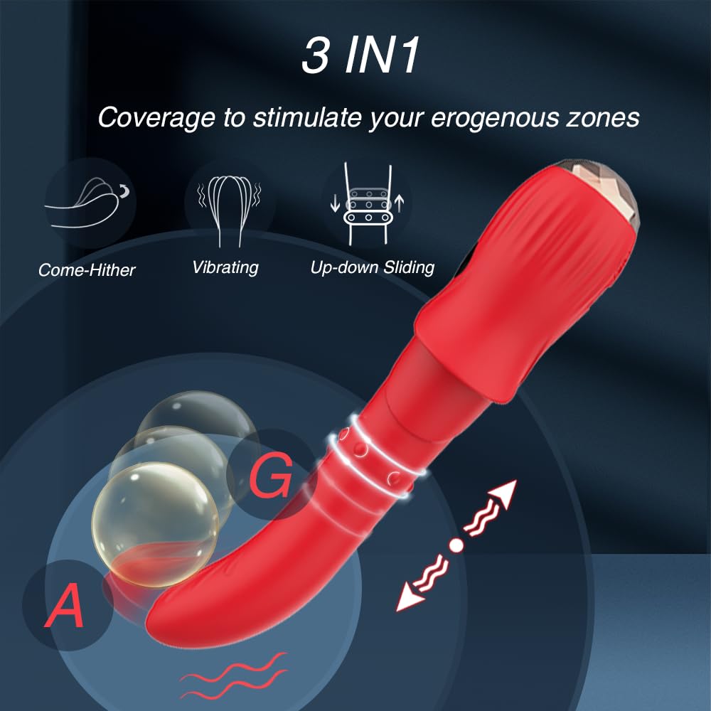 Thrusting Dildo, LED Display G Spot Vibrator with 9 Vibrating, Come-Hither and Up-Down Sliding Modes, Sex Toys Women, Rose Vibrator Wand Clitoral Stimulation